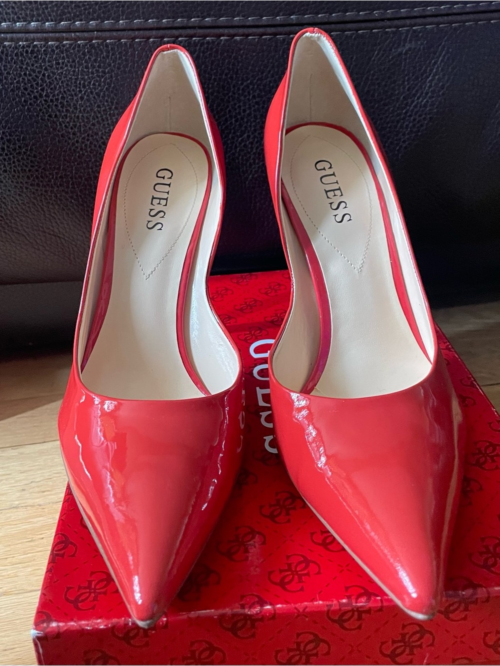 GUESS Red Patent Pointed-Toe Stiletto Pumps